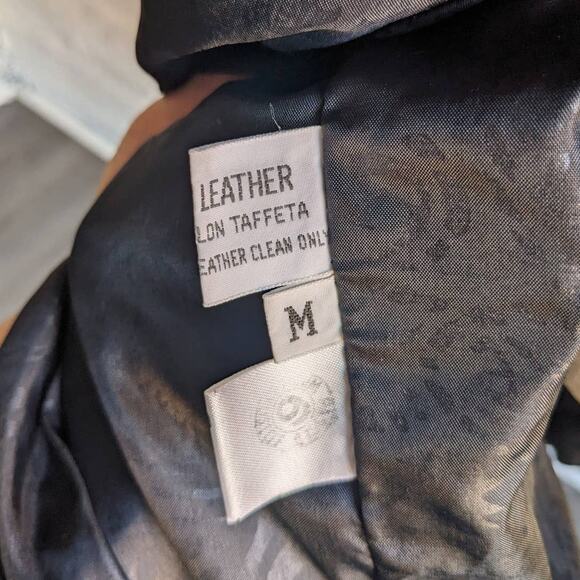 Vintage Minimalist Black Leather Duster Embroidered Biker Moto Goth Trench Coat - Picture 9 of 9